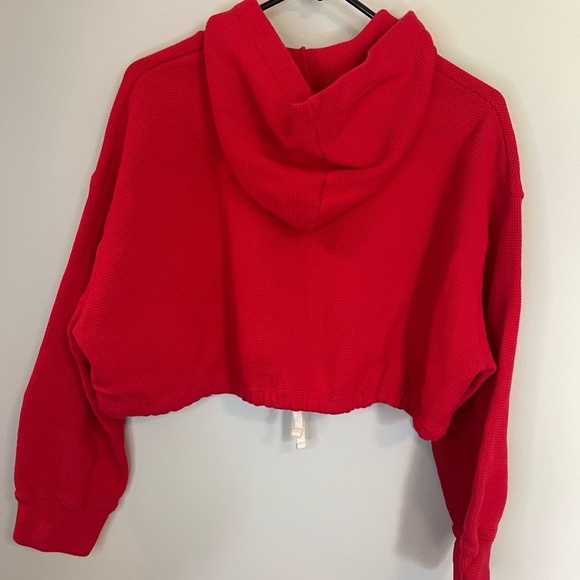 For Days Women’s Red Cropped Waffle Knit Hoodie size small organic & recycled - Picture 4 of 5